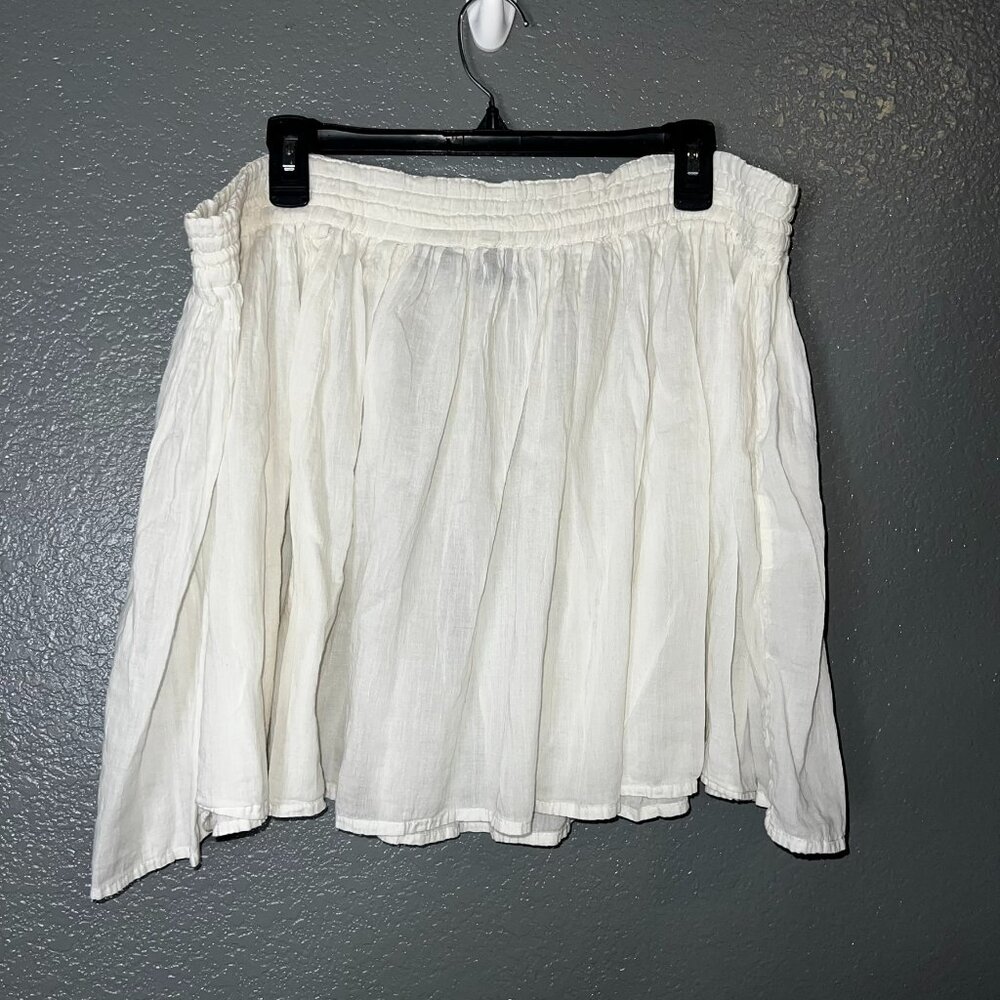White Boho Peasant Skirt One Size Cotton Elastic Waist Flowy Summer Beach